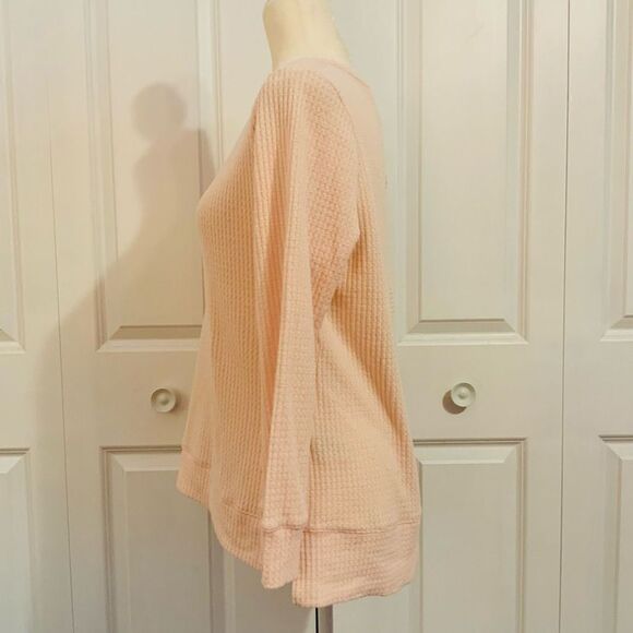 Green Tea Light Blush Pink Waffle Knit Thermal Long Sleeve Sweater Medium - Picture 7 of 11